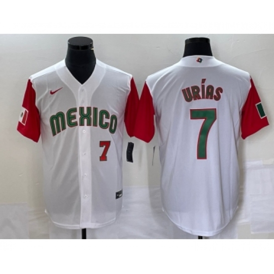 Men's Mexico Baseball 7 Julio Urias Number 2023 White Red World Classic Stitched Jersey 51