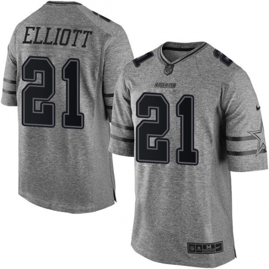 Men's Nike Dallas Cowboys 21 Ezekiel Elliott Limited Gray Gridiron NFL Jersey