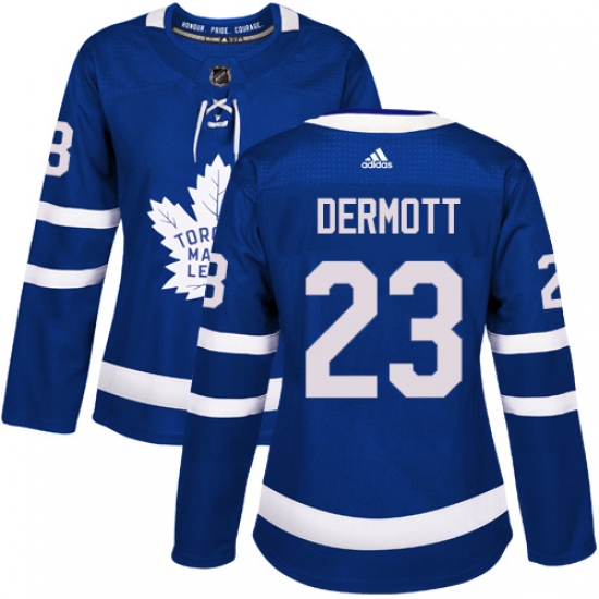 Women's Adidas Toronto Maple Leafs 23 Travis Dermott Authentic Royal Blue Home NHL Jersey