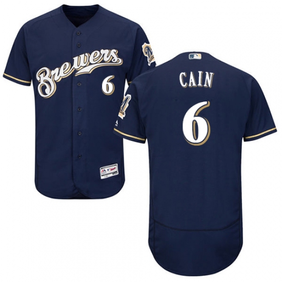 Men's Majestic Milwaukee Brewers 6 Lorenzo Cain Navy Blue Alternate Flex Base Authentic Collection MLB Jersey