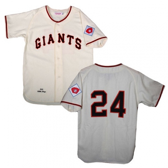 Men's Mitchell and Ness San Francisco Giants 24 Willie Mays Replica Cream 1951 Throwback MLB Jersey