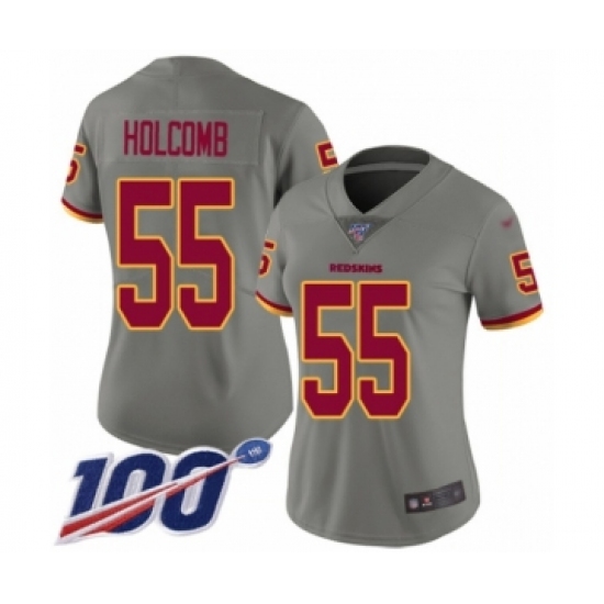 Women's Washington Redskins 55 Cole Holcomb Limited Gray Inverted Legend 100th Season Football Jersey