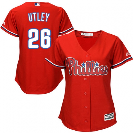 Women's Majestic Philadelphia Phillies 26 Chase Utley Authentic Red Alternate Cool Base MLB Jersey