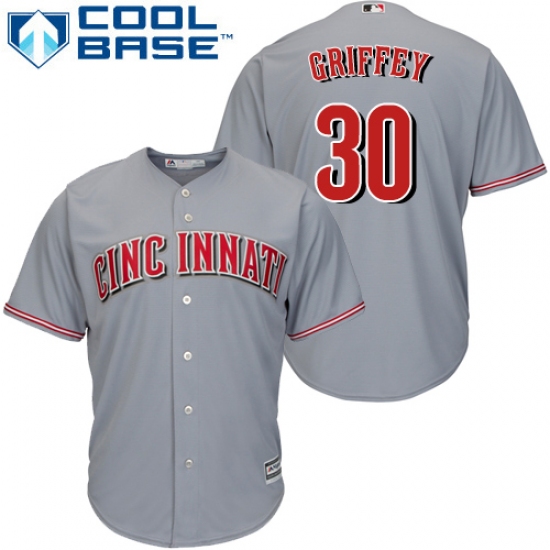 Youth Majestic Cincinnati Reds 30 Ken Griffey Authentic Grey Road Cool Base MLB Jersey