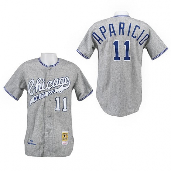 Men's Mitchell and Ness 1969 Chicago White Sox 11 Luis Aparicio Authentic Grey Throwback MLB Jersey