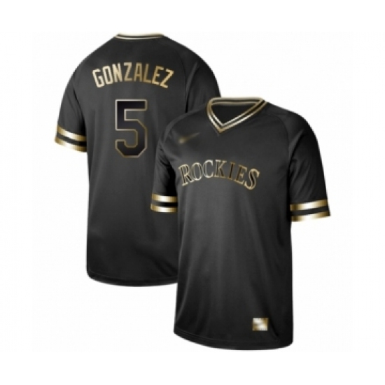 Men's Colorado Rockies 5 Carlos Gonzalez Authentic Black Gold Fashion Baseball Jersey