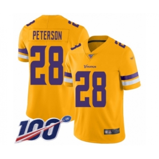 Men's Minnesota Vikings 28 Adrian Peterson Limited Gold Inverted Legend 100th Season Football Jersey
