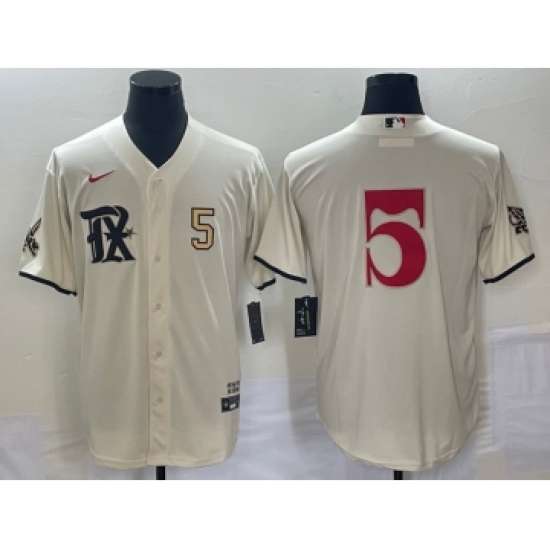 Men's Texas Rangers 5 Corey Seager Number Cream 2023 City Connect Stitched Baseball Jersey
