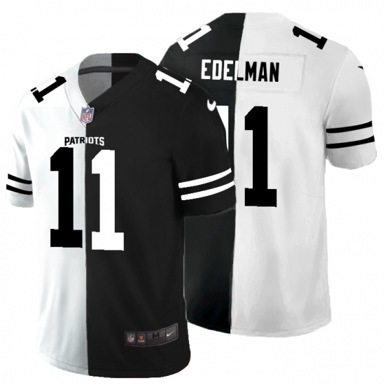 Men's New England Patriots 11 Julian Edelman Black White Limited Split Fashion Football Jersey