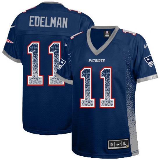 Women's Nike New England Patriots 11 Julian Edelman Elite Navy Blue Drift Fashion NFL Jersey