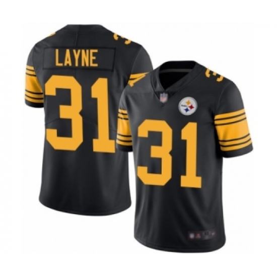 Men's Pittsburgh Steelers 31 Justin Layne Limited Black Rush Vapor Untouchable Football Jersey