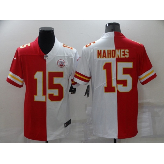 Men's Kansas City Chiefs 15 Patrick Mahomes Split Red-White Fashion Football Limited Jersey