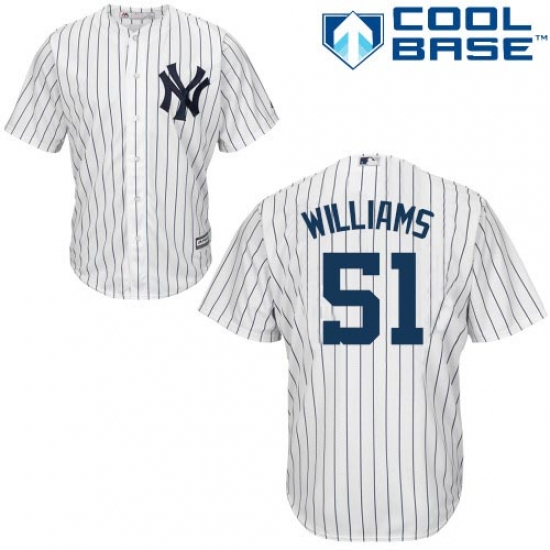 Men's Majestic New York Yankees 51 Bernie Williams Replica White Home MLB Jersey