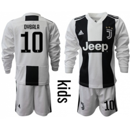 Juventus 10 Dybala Home Long Sleeves Kid Soccer Club Jersey