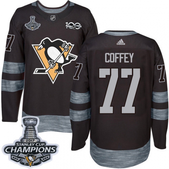 Men's Adidas Pittsburgh Penguins 77 Paul Coffey Premier Black 1917-2017 100th Anniversary 2017 Stanley Cup Champions NHL Jersey