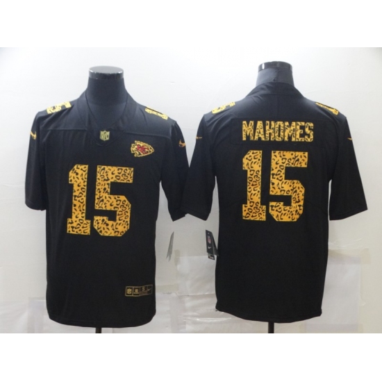 Men's Kansas City Chiefs 15 Patrick Mahomes Black Nike Leopard Print Limited Jersey