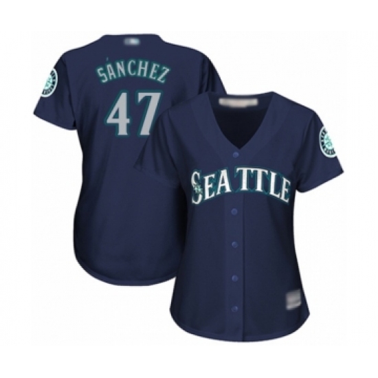 Women's Seattle Mariners 47 Ricardo Sanchez Authentic Navy Blue Alternate 2 Cool Base Baseball Player Jersey