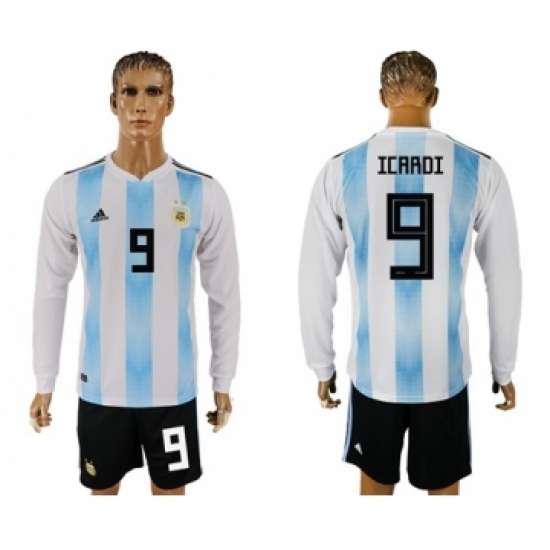 Argentina 9 Icardi Home Long Sleeves Soccer Country Jersey