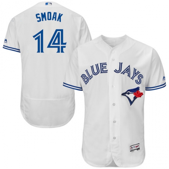 Men's Majestic Toronto Blue Jays 14 Justin Smoak White Home Flex Base Authentic Collection MLB Jersey
