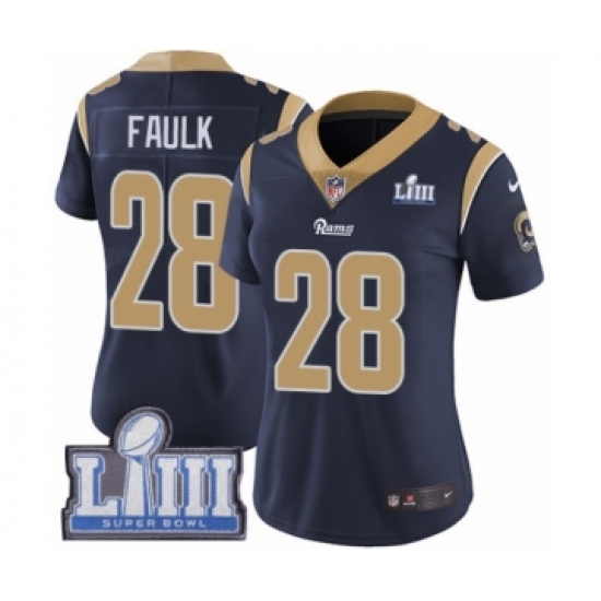 Women's Nike Los Angeles Rams 28 Marshall Faulk Navy Blue Team Color Vapor Untouchable Limited Player Super Bowl LIII Bound NFL Jersey