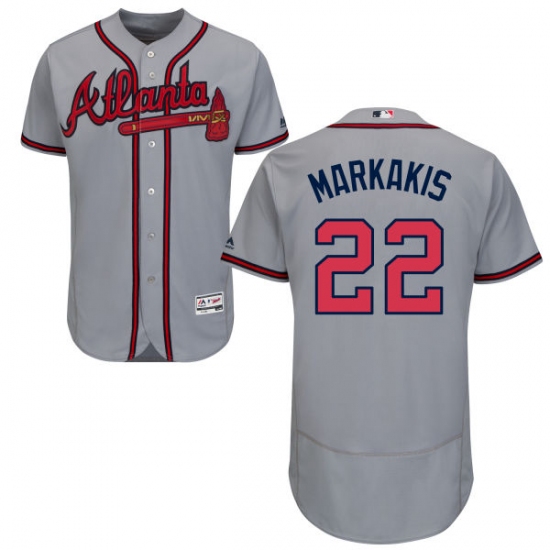 Men's Majestic Atlanta Braves 22 Nick Markakis Grey Road Flex Base Authentic Collection MLB Jersey