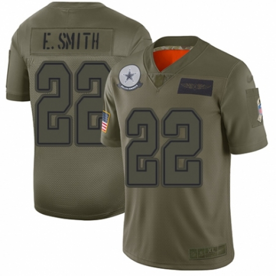 Men's Dallas Cowboys 22 Emmitt Smith Limited Camo 2019 Salute to Service Football Jersey