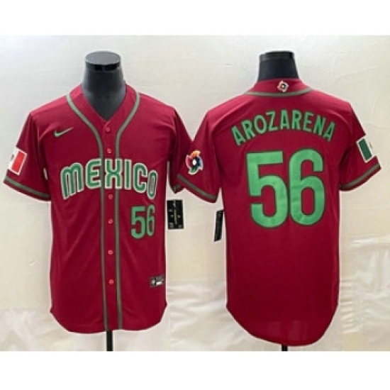 Men's Mexico Baseball 56 Randy Arozarena Number 2023 Red World Classic Stitched Jerseys