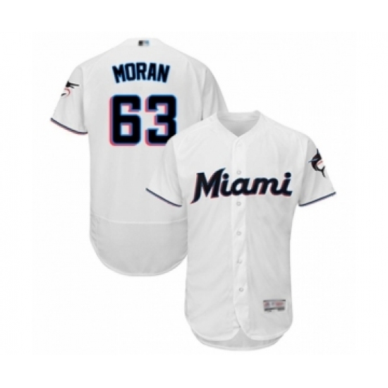 Men's Miami Marlins 63 Brian Moran White Home Flex Base Authentic Collection Baseball Player Jersey