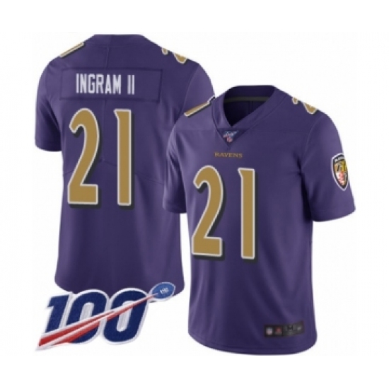 Men's Baltimore Ravens 21 Mark Ingram II Limited Purple Rush Vapor Untouchable 100th Season Football Jersey