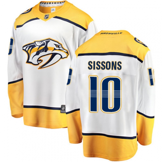 Men's Nashville Predators 10 Colton Sissons Fanatics Branded White Away Breakaway NHL Jersey