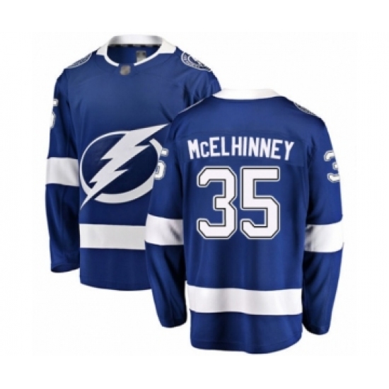 Men's Tampa Bay Lightning 35 Curtis McElhinney Fanatics Branded Blue Home Breakaway Hockey Jersey