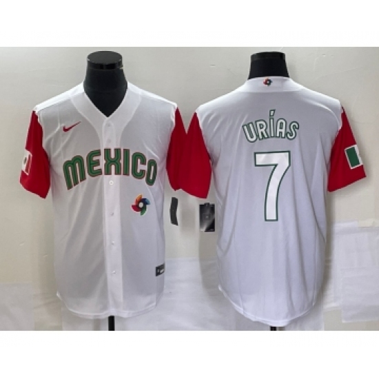 Men's Mexico Baseball 7 Julio Urias Number 2023 White Red World Classic Stitched Jersey 39