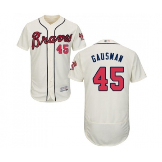 Men's Atlanta Braves 45 Kevin Gausman Cream Alternate Flex Base Authentic Collection Baseball Jersey