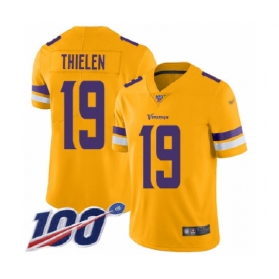 Men's Minnesota Vikings 19 Adam Thielen Limited Gold Inverted Legend 100th Season Football Jersey
