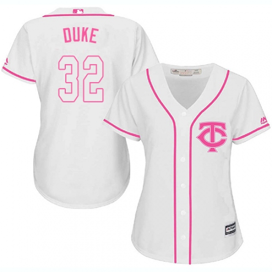 Women's Majestic Minnesota Twins 32 Zach Duke Replica White Fashion Cool Base MLB Jersey