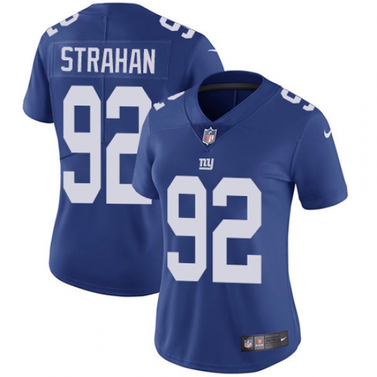 Women's Nike New York Giants 92 Michael Strahan Royal Blue Team Color Vapor Untouchable Limited Player NFL Jersey