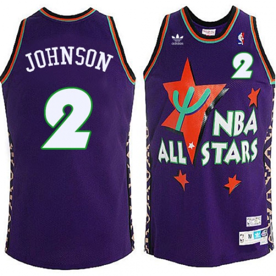 Men's Adidas Charlotte Hornets 2 Larry Johnson Swingman Purple 1995 All Star Throwback NBA Jersey