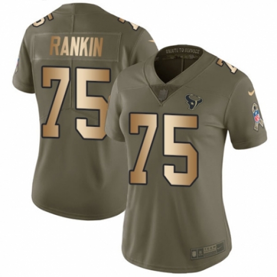 Women's Nike Houston Texans 75 Martinas Rankin Limited Olive Gold 2017 Salute to Service NFL Jersey