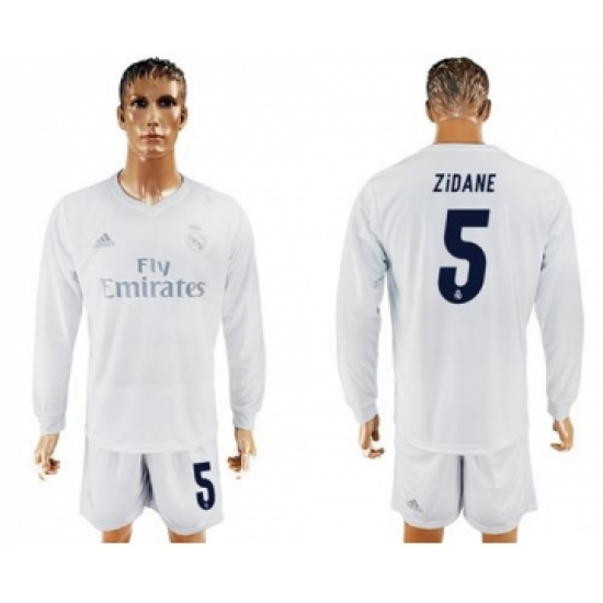 Real Madrid 5 Zidane Marine Environmental Protection Home Long Sleeves Soccer Club Jersey