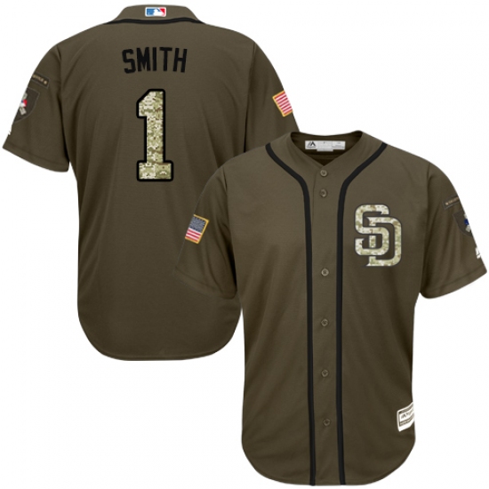 Men's Majestic San Diego Padres 1 Ozzie Smith Replica Green Salute to Service MLB Jersey