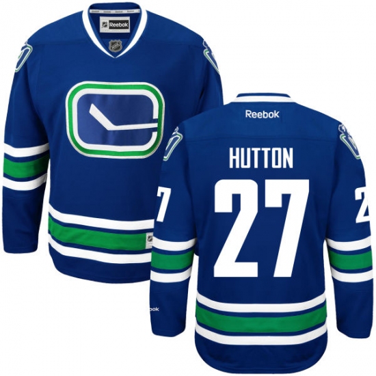 Women's Reebok Vancouver Canucks 27 Ben Hutton Authentic Royal Blue Third NHL Jersey