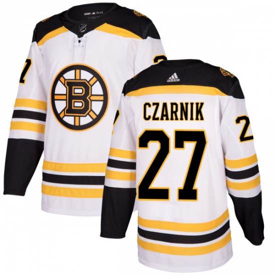 Men's Adidas Boston Bruins 27 Austin Czarnik Authentic White Away NHL Jersey