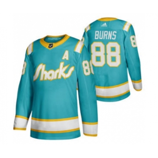 Men's San Jose Sharks 88 Brent Burns 2020 Throwback Authentic Player Hockey Jersey