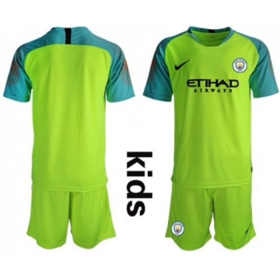 Manchester City Blank Shiny Green Goalkeeper Kid Soccer Club Jersey