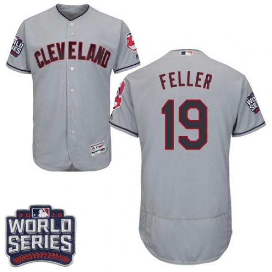 Men's Majestic Cleveland Indians 19 Bob Feller Grey 2016 World Series Bound Flexbase Authentic Collection MLB Jersey