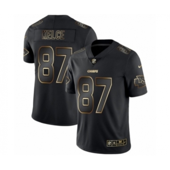 Men's Kansas City Chiefs 87 Travis Kelce Black 2019 Vapor Limited Golden Edition Jersey