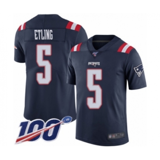 Men's New England Patriots 5 Danny Etling Limited Navy Blue Rush Vapor Untouchable 100th Season Football Jersey