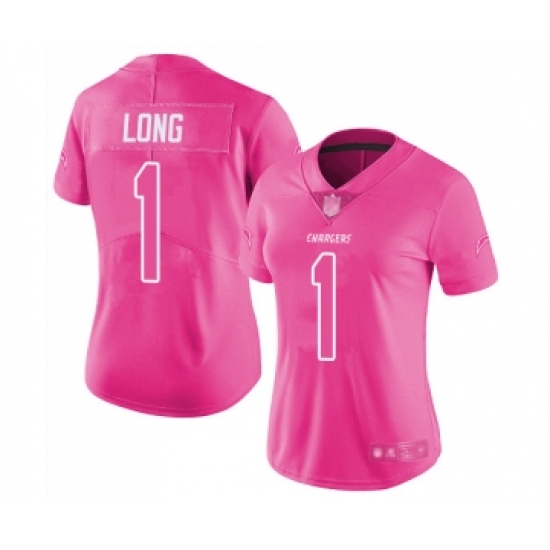 Women's Los Angeles Chargers 1 Ty Long Limited Pink Rush Fashion Football Jersey