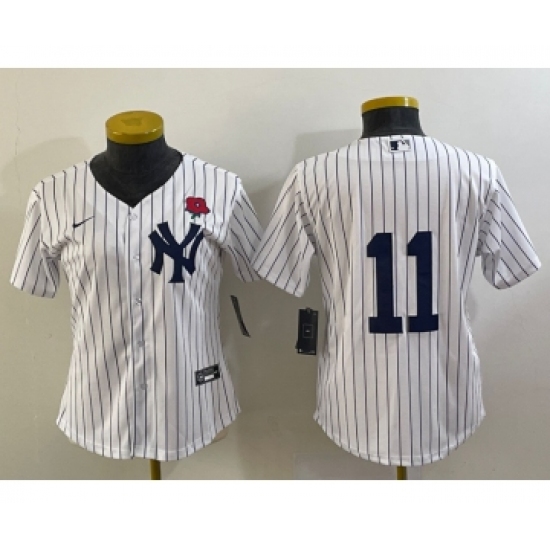Women's New York Yankees 11 Anthony Volpe White Rose No Name Stitched Nike Cool Base Jersey