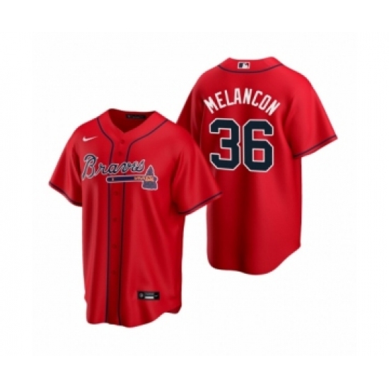 Women Atlanta Braves 36 Mark Melancon Nike Red 2020 Replica Alternate Jersey